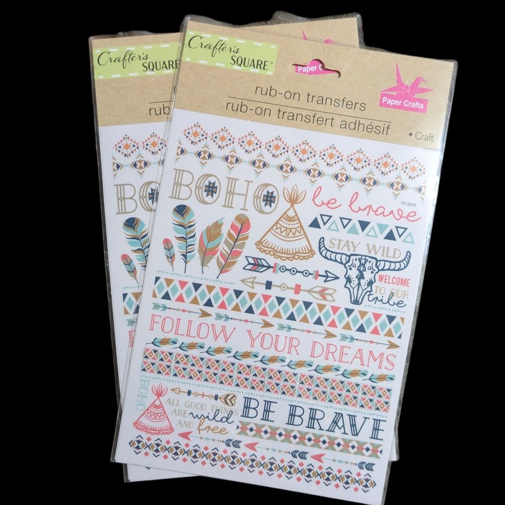 Crafter’s Square Boho Rub-On Transfers Set – Craft & DIY Decor Supplies
